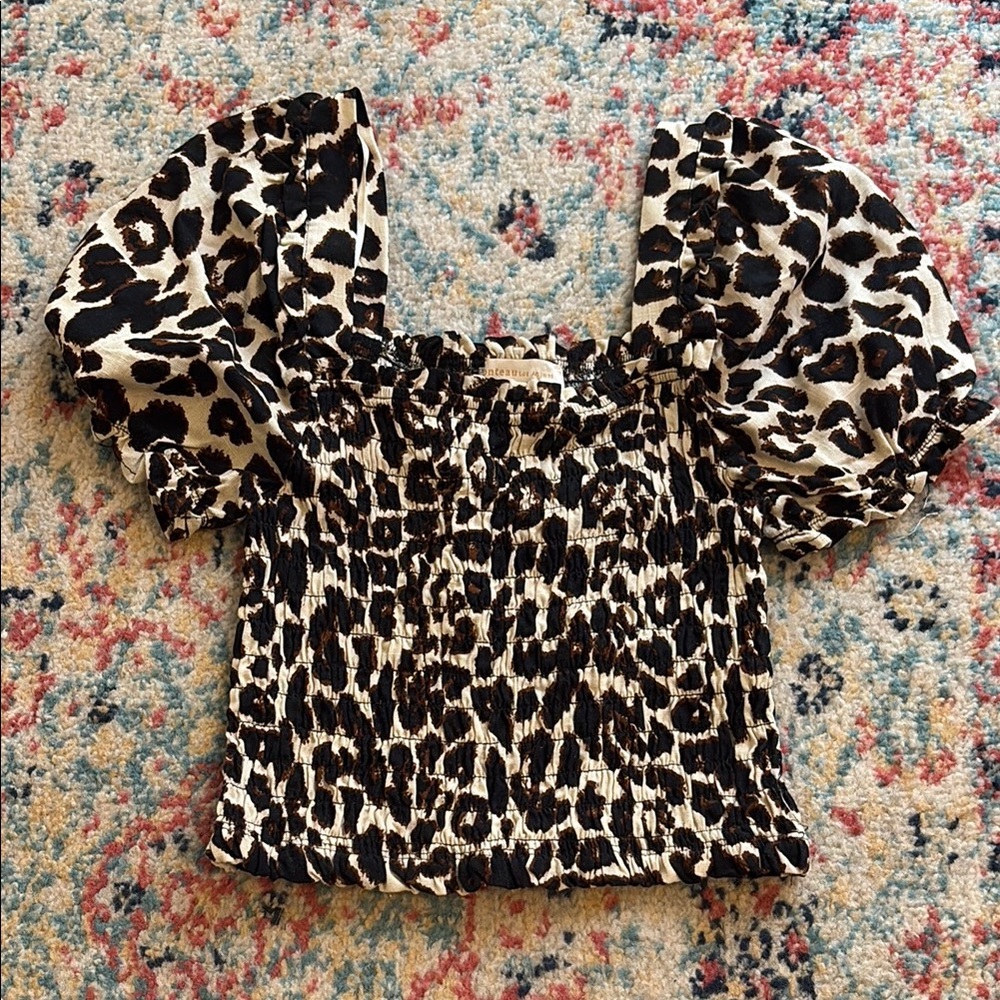 Black and White Smocked Puff Sleeve Blouse